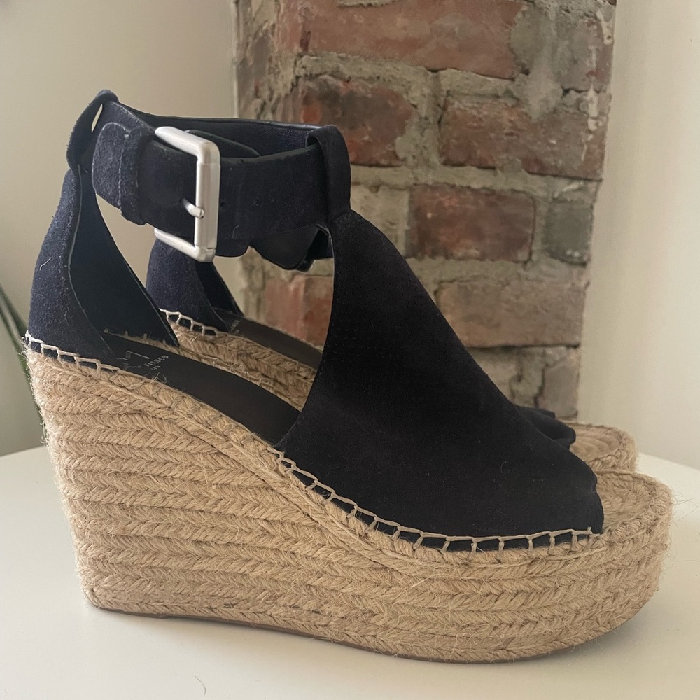7.5M Navy Suede Annie Perf Wedge Marc Fisher Espadrilles